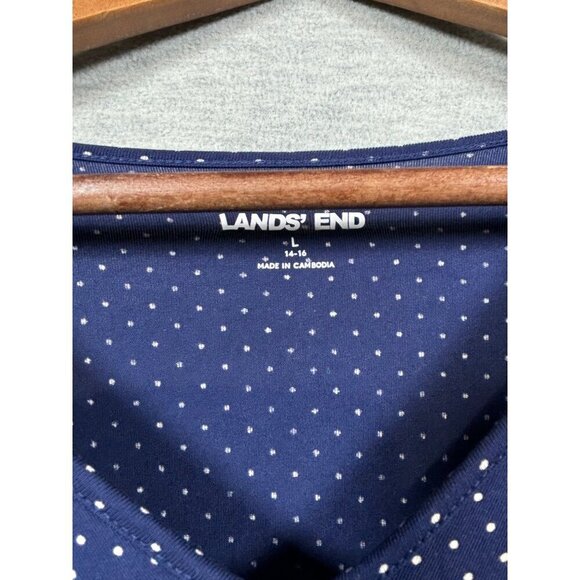 Lands End‎ Womens Polka Dot Long Sleeve Blouse Navy Blue Size L - Picture 2 of 6